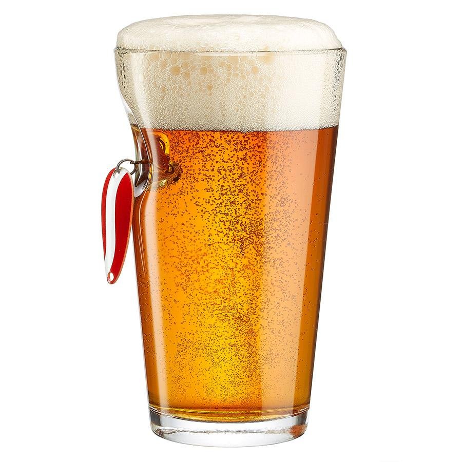 Vaso de Pinta para cerveza con señuelo de pesca